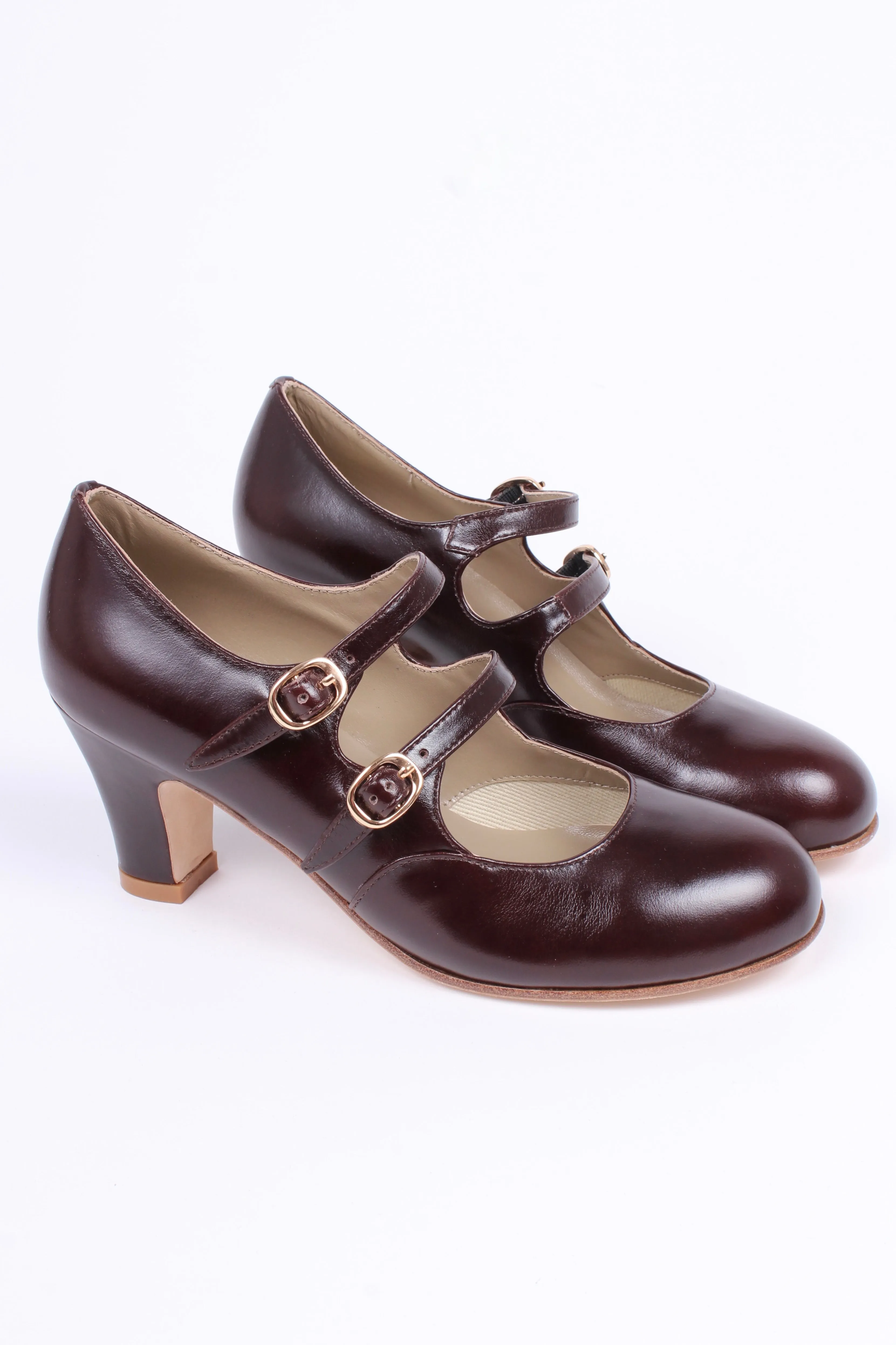 20s / early 30s style leather pumps with two adjustable ankle straps - Dark brown - Judy
