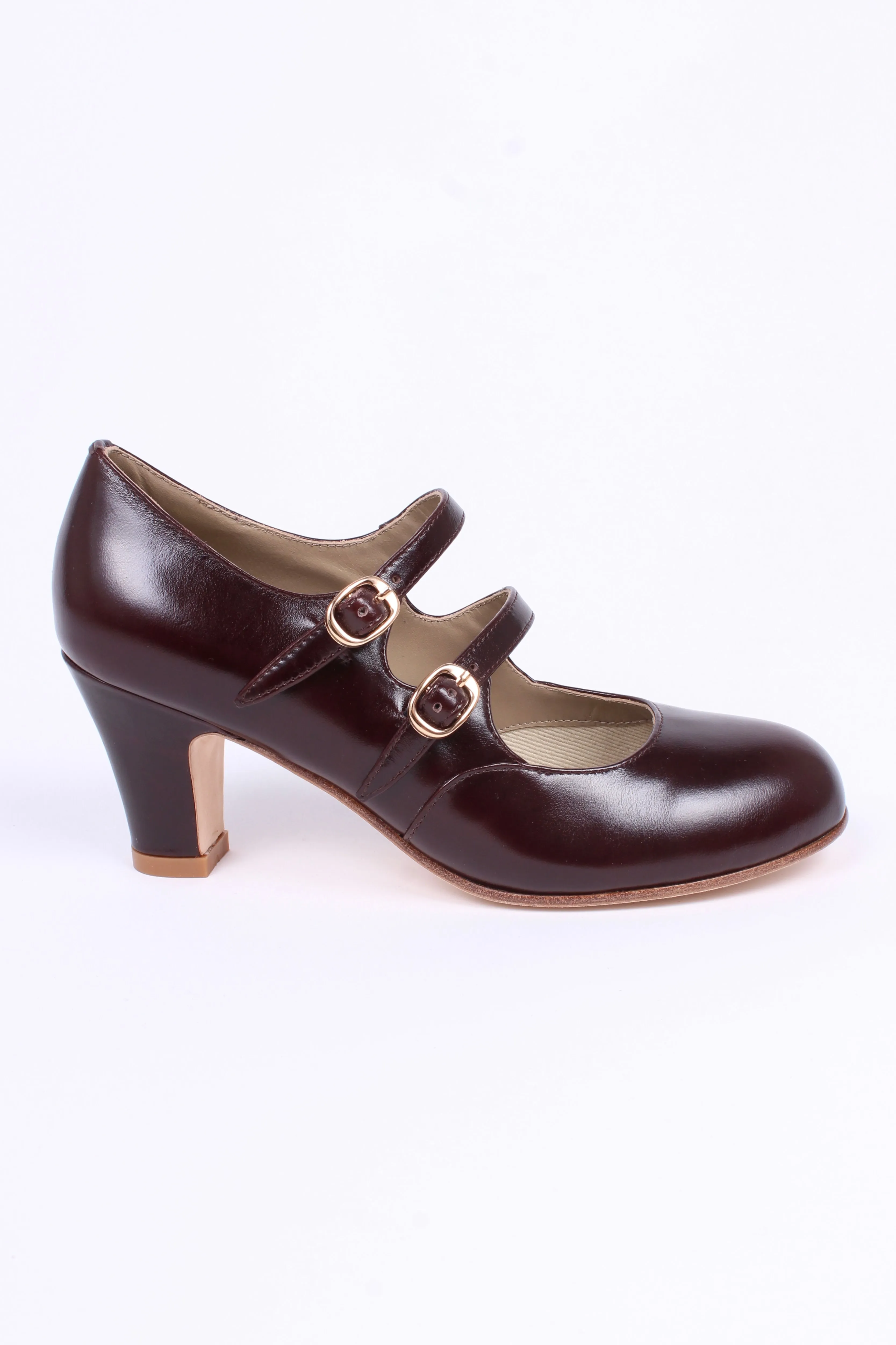 20s / early 30s style leather pumps with two adjustable ankle straps - Dark brown - Judy