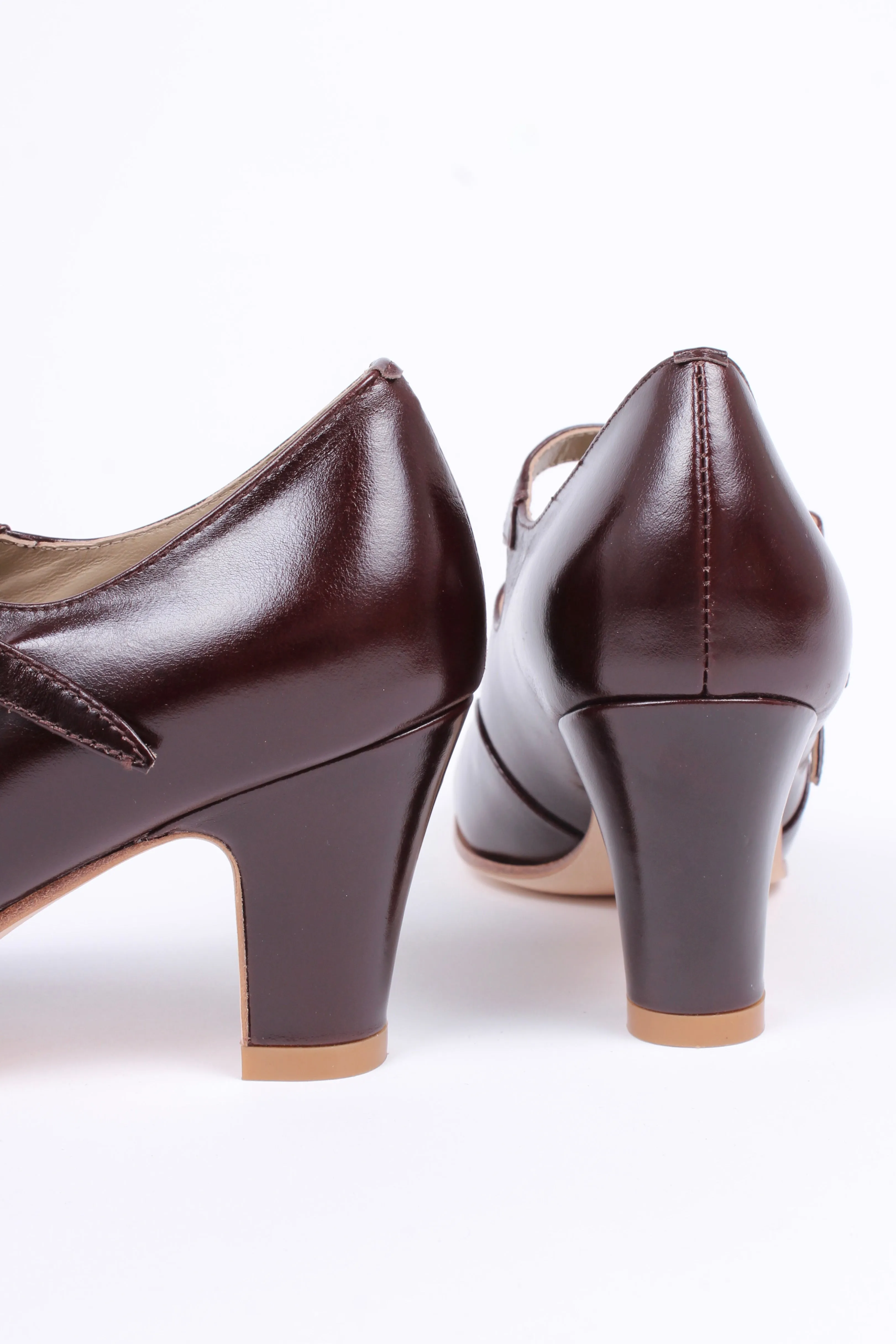 20s / early 30s style leather pumps with two adjustable ankle straps - Dark brown - Judy