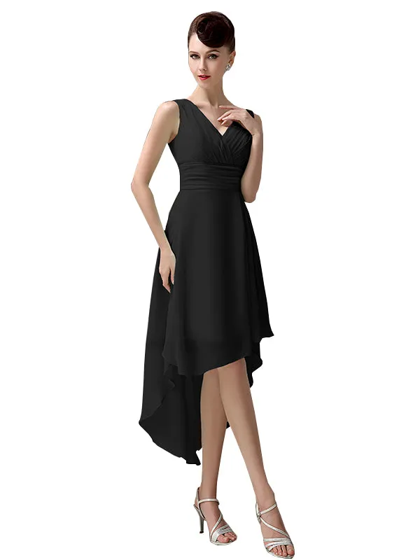 A-line Chiffon V-Neck High-Low Short Beach Bridesmaid Dresses