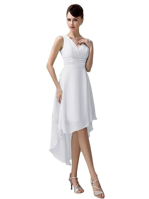 A-line Chiffon V-Neck High-Low Short Beach Bridesmaid Dresses