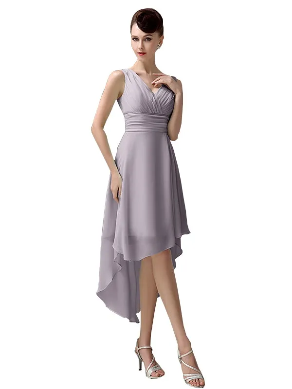 A-line Chiffon V-Neck High-Low Short Beach Bridesmaid Dresses