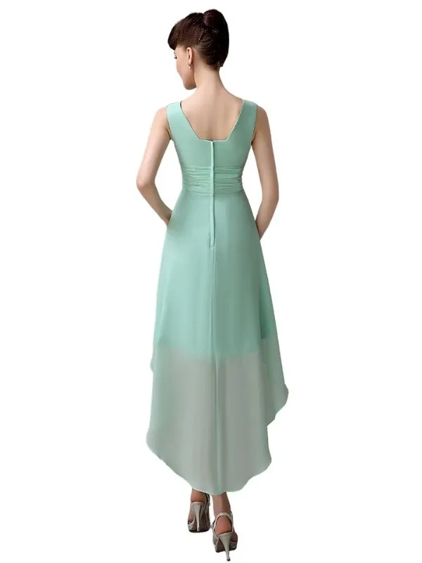 A-line Chiffon V-Neck High-Low Short Beach Bridesmaid Dresses