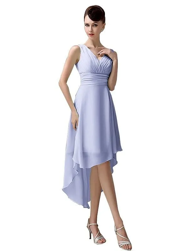 A-line Chiffon V-Neck High-Low Short Beach Bridesmaid Dresses