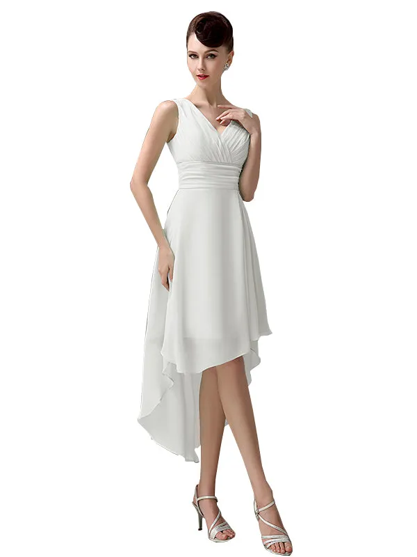 A-line Chiffon V-Neck High-Low Short Beach Bridesmaid Dresses