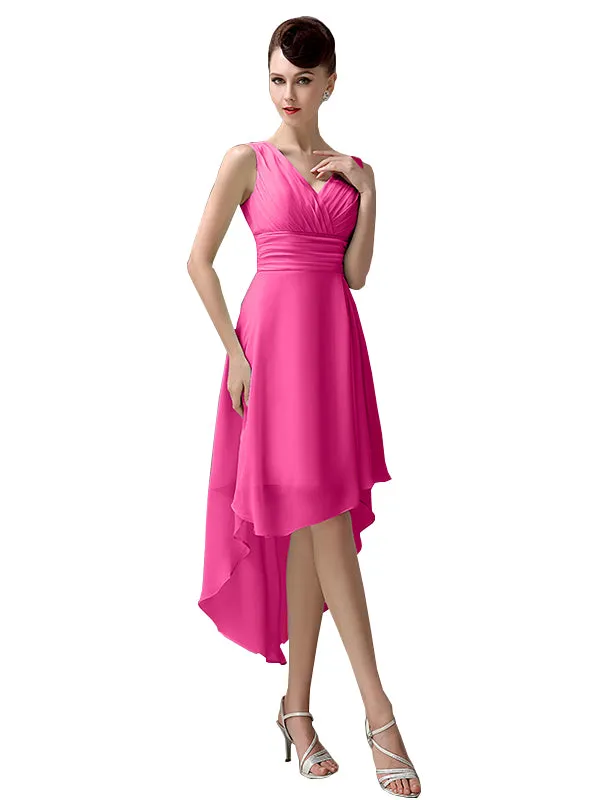 A-line Chiffon V-Neck High-Low Short Beach Bridesmaid Dresses