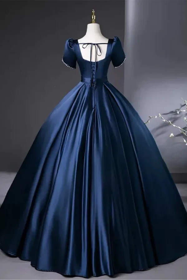 A Line Satin Dark Blue Long Prom Dress, Dark Blue Long Formal Dress PFP2745