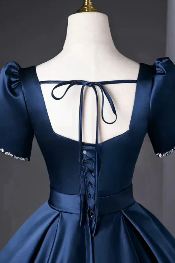 A Line Satin Dark Blue Long Prom Dress, Dark Blue Long Formal Dress PFP2745