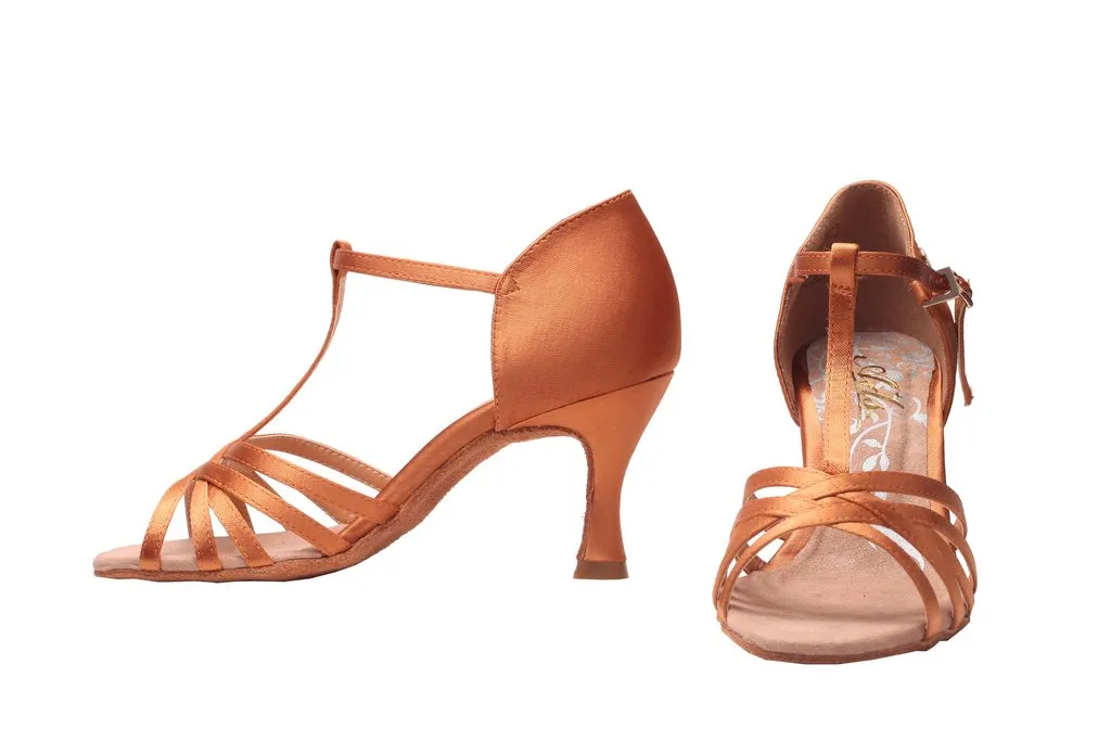 A2002N - 75 Dark Tan Satin T-Strap Latin Shoe
