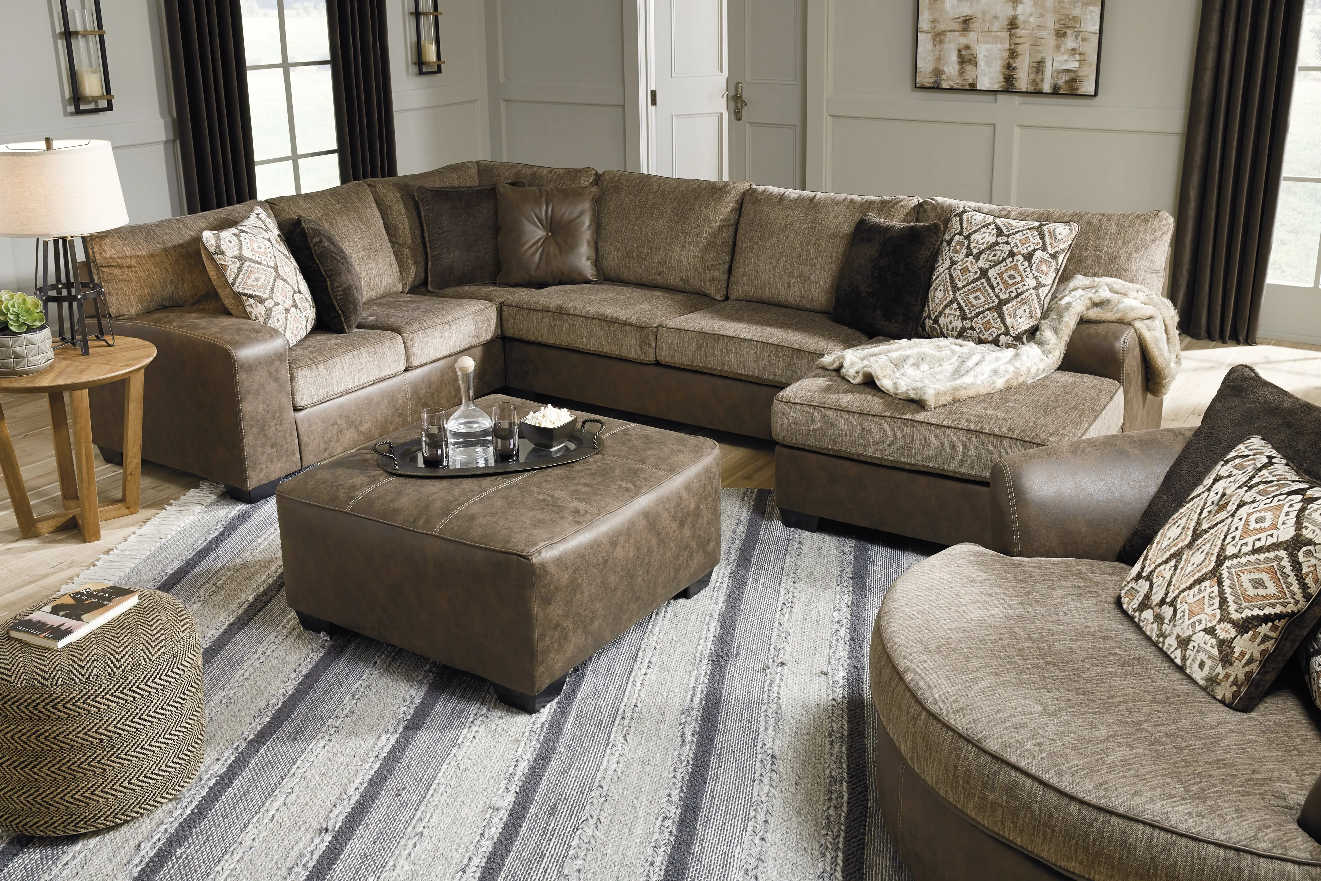 Abalone 3-Piece Sectional with Ottoman in Chocolate