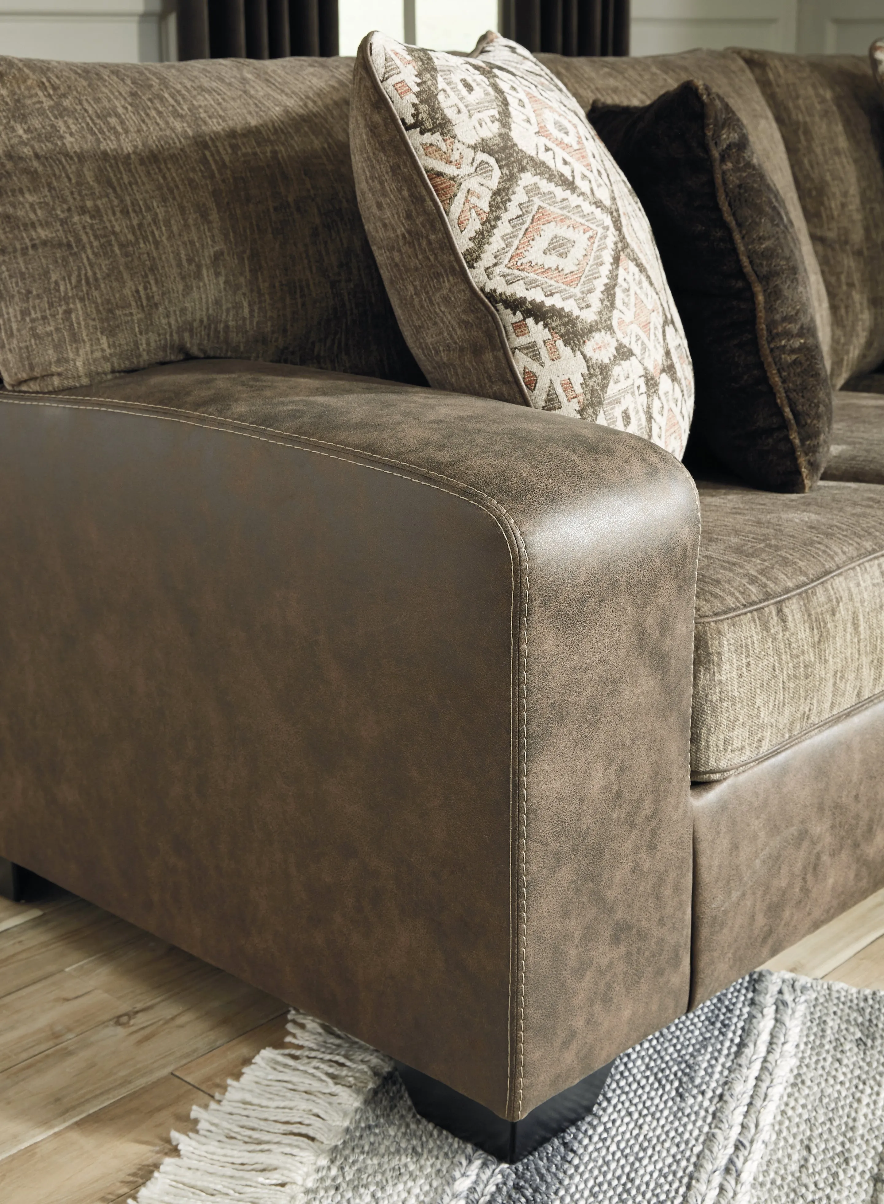 Abalone 3-Piece Sectional with Ottoman in Chocolate