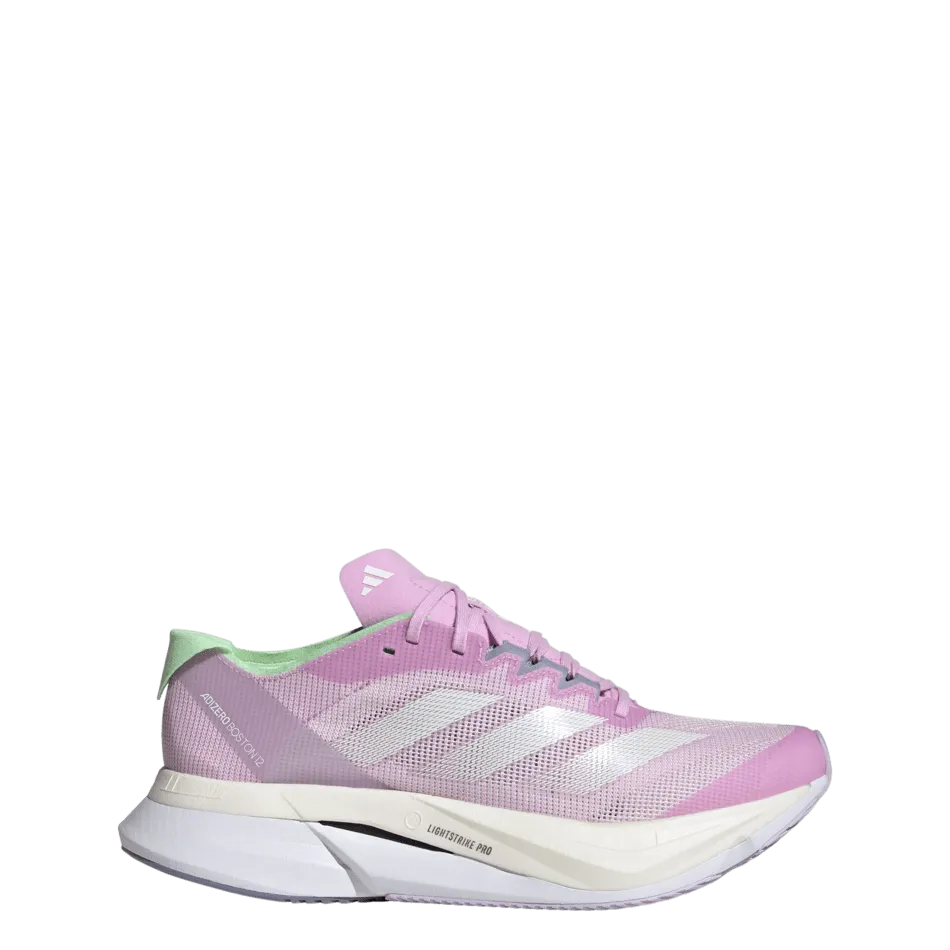 Adidas Women's Adizero Boston 12 Running Shoes in Bliss Lilac/Zero Metallic/Semi Green SS24
