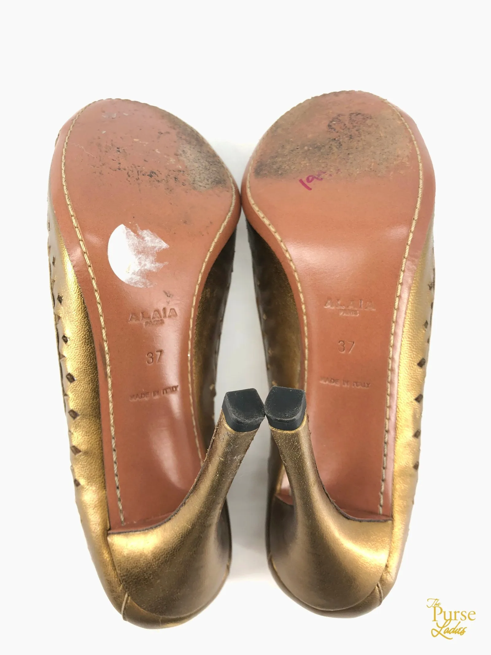 ALAIA Gold Metallic Laser Cut Leather Pumps SZ 37