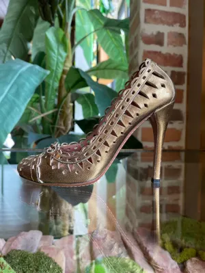 ALAIA Gold Metallic Laser Cut Leather Pumps SZ 37