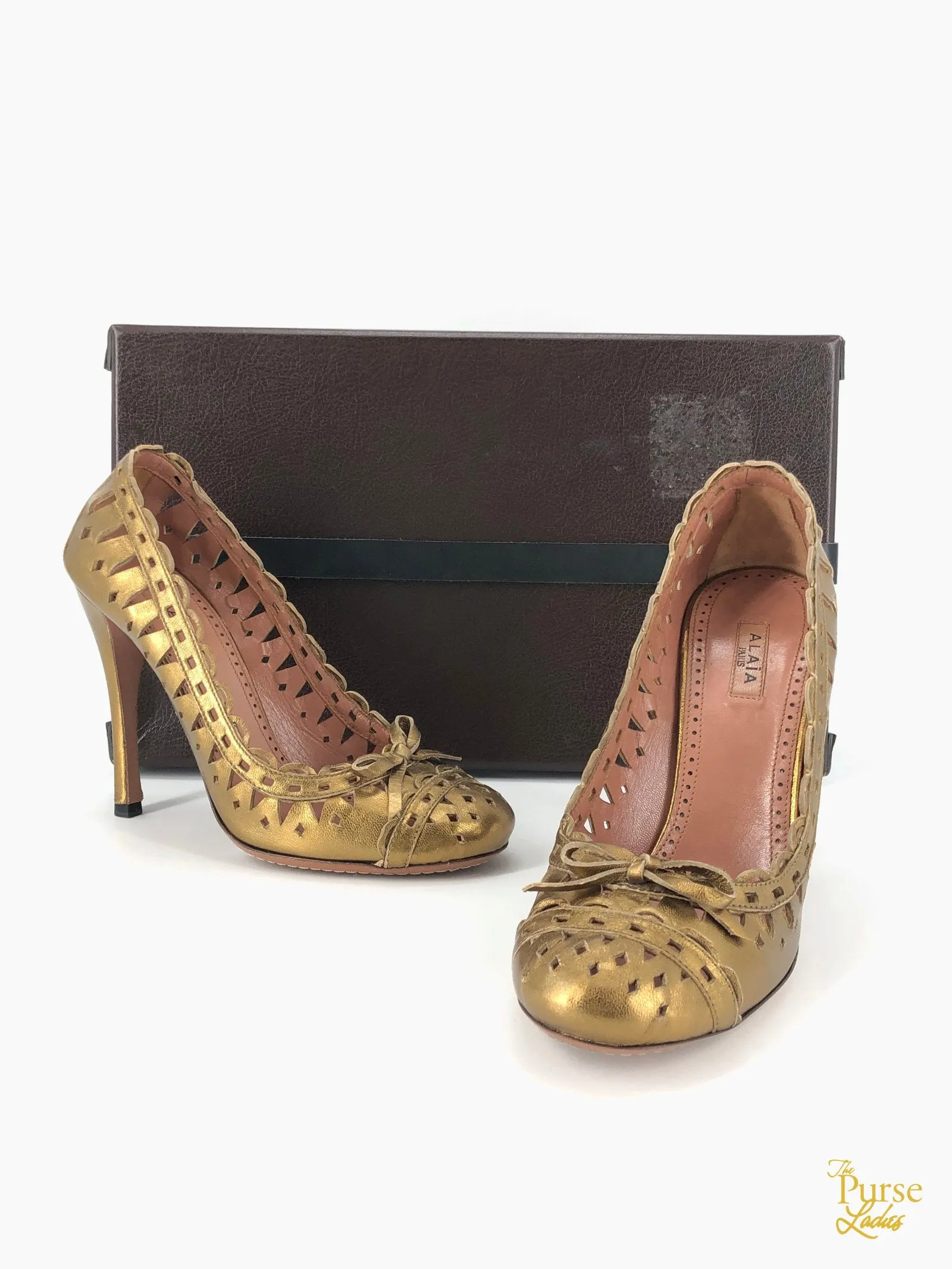 ALAIA Gold Metallic Laser Cut Leather Pumps SZ 37