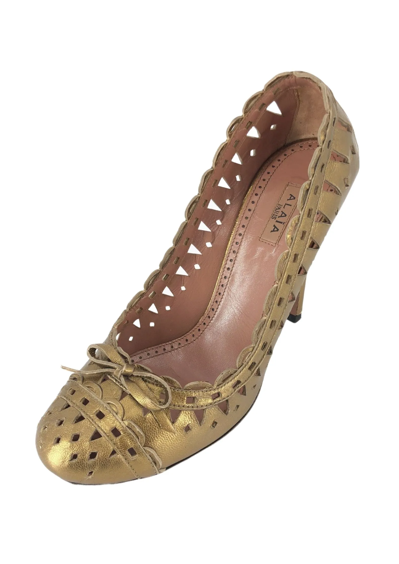ALAIA Gold Metallic Laser Cut Leather Pumps SZ 37