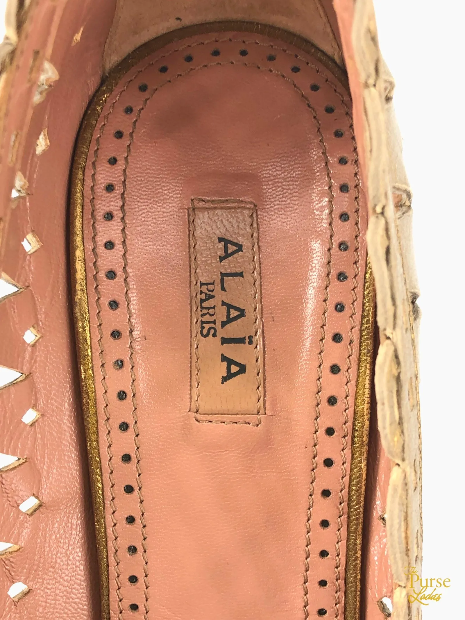 ALAIA Gold Metallic Laser Cut Leather Pumps SZ 37