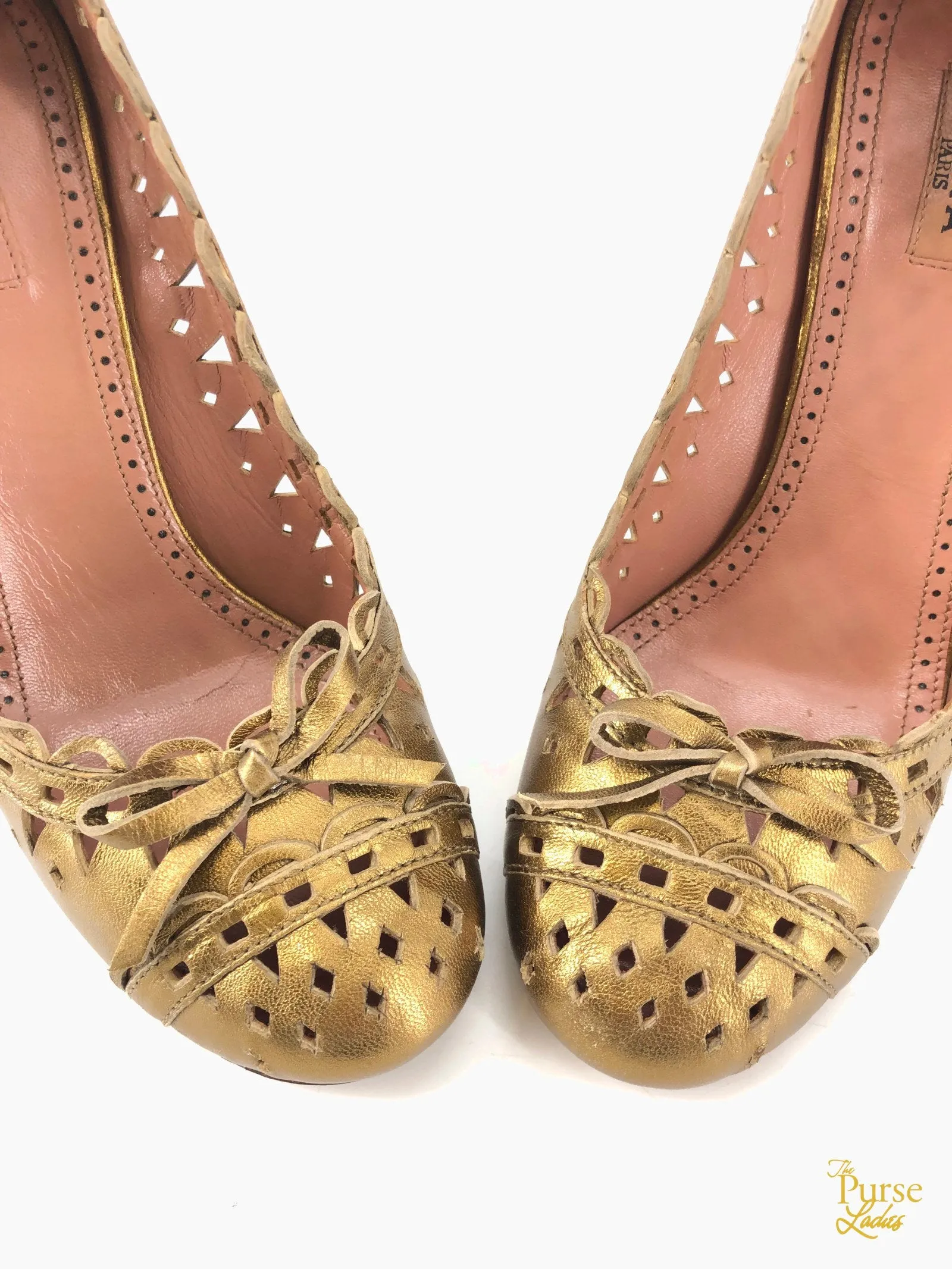ALAIA Gold Metallic Laser Cut Leather Pumps SZ 37