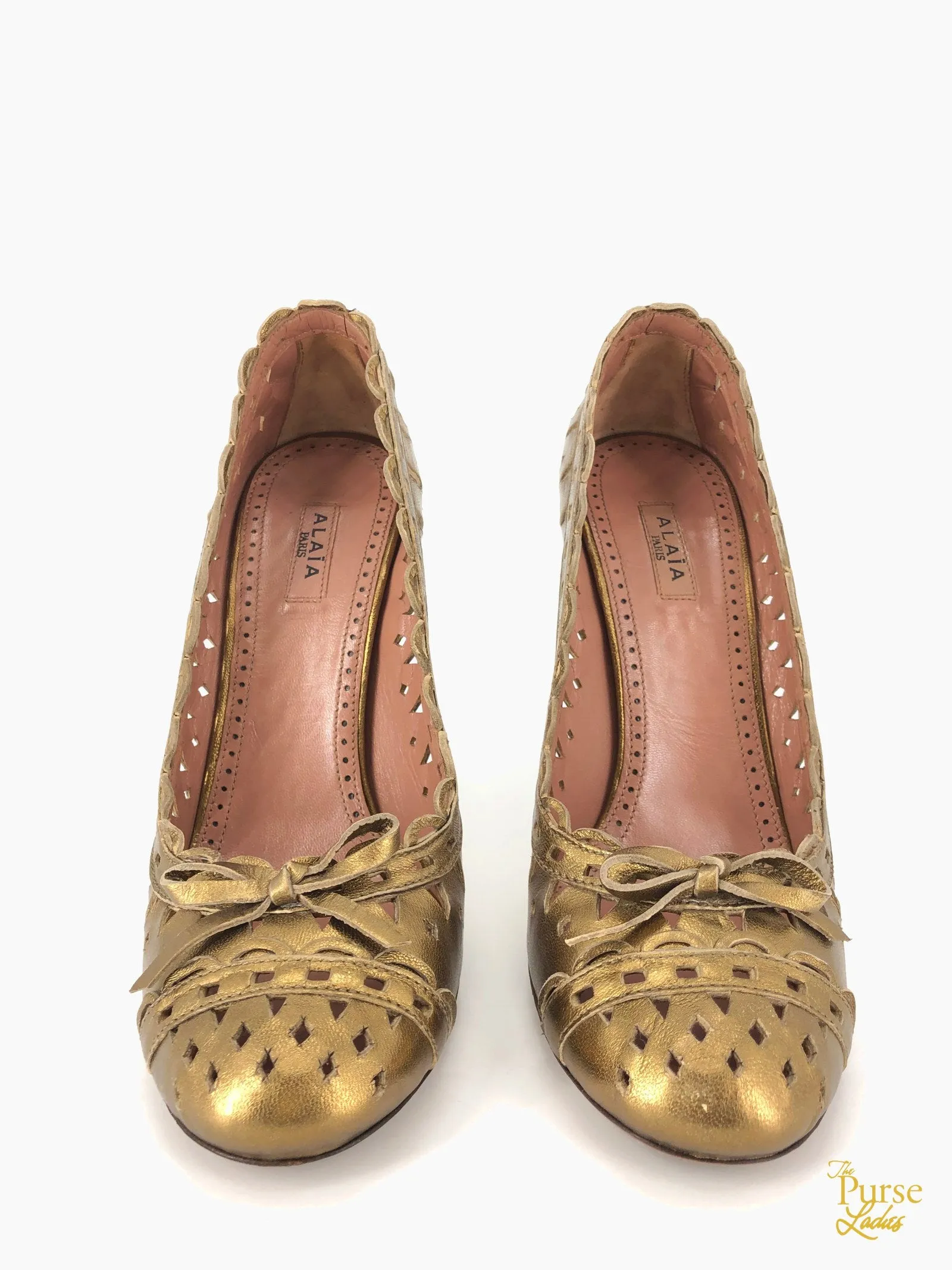 ALAIA Gold Metallic Laser Cut Leather Pumps SZ 37