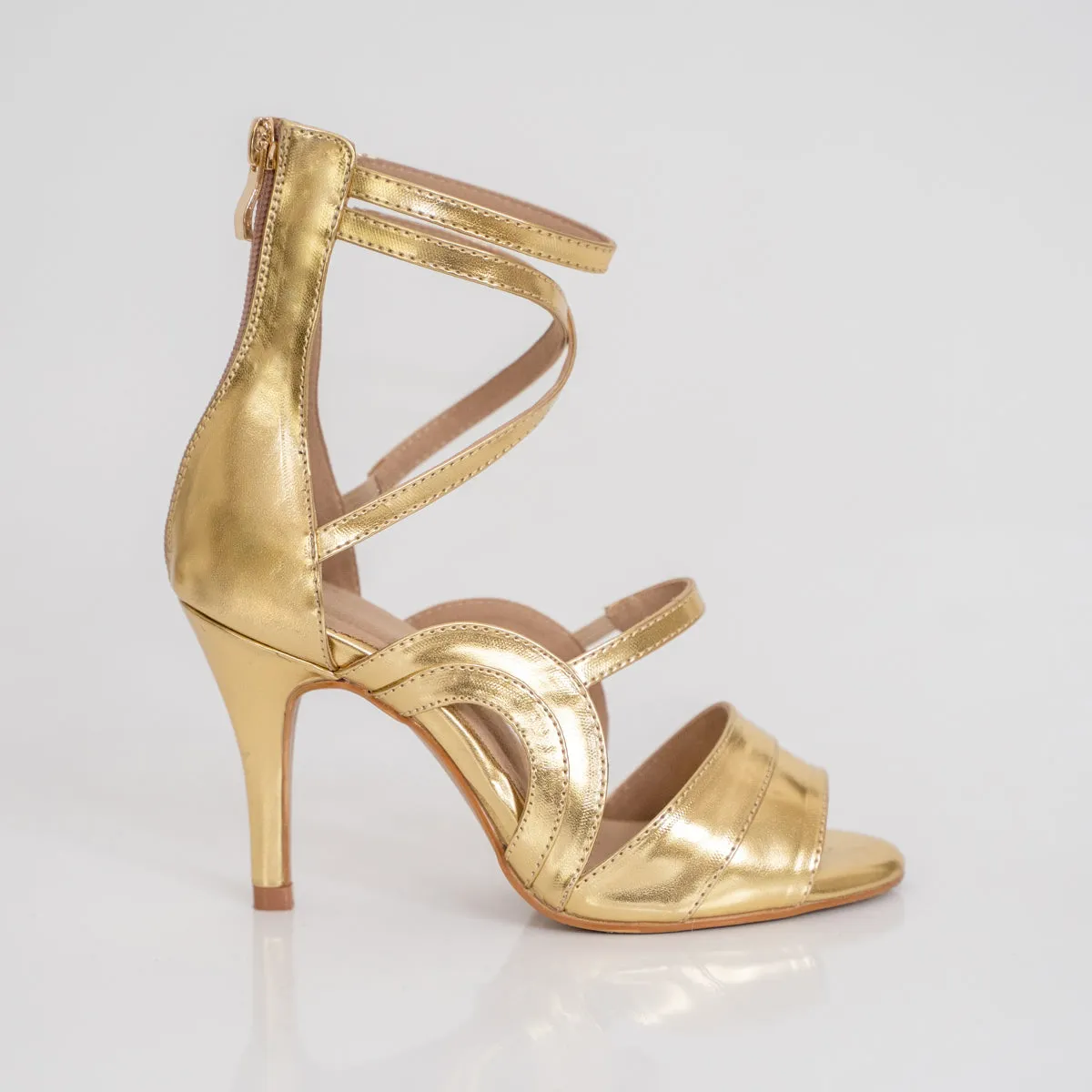 Athena Golden Open Toe Stiletto Dance Shoes