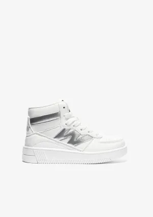 B&W White / Silver High-Top Sneakers