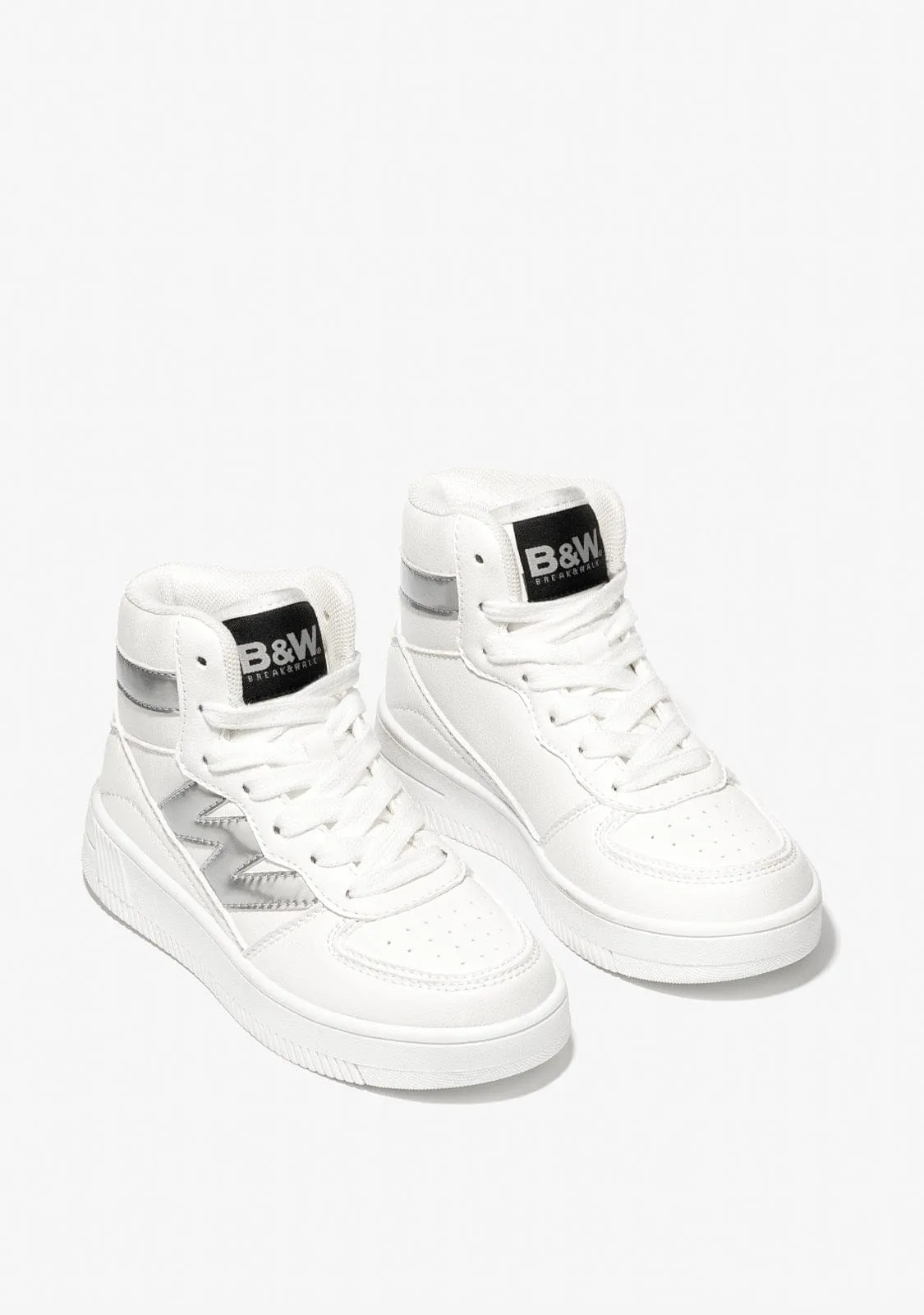 B&W White / Silver High-Top Sneakers