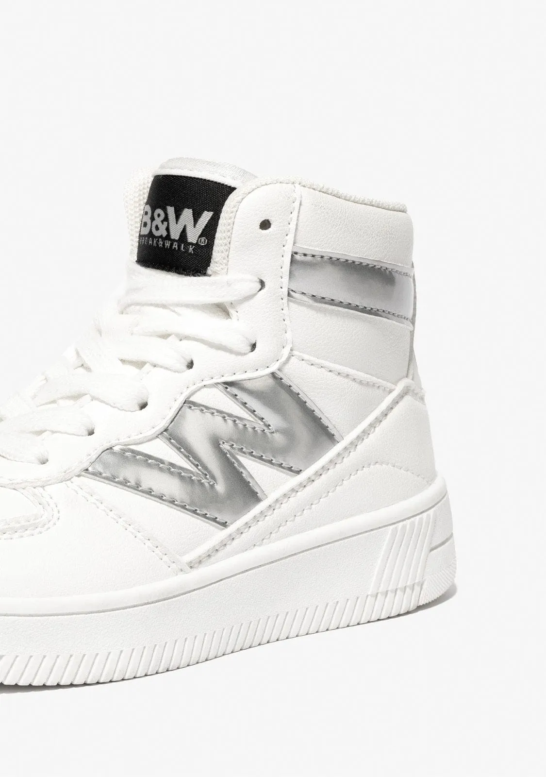 B&W White / Silver High-Top Sneakers