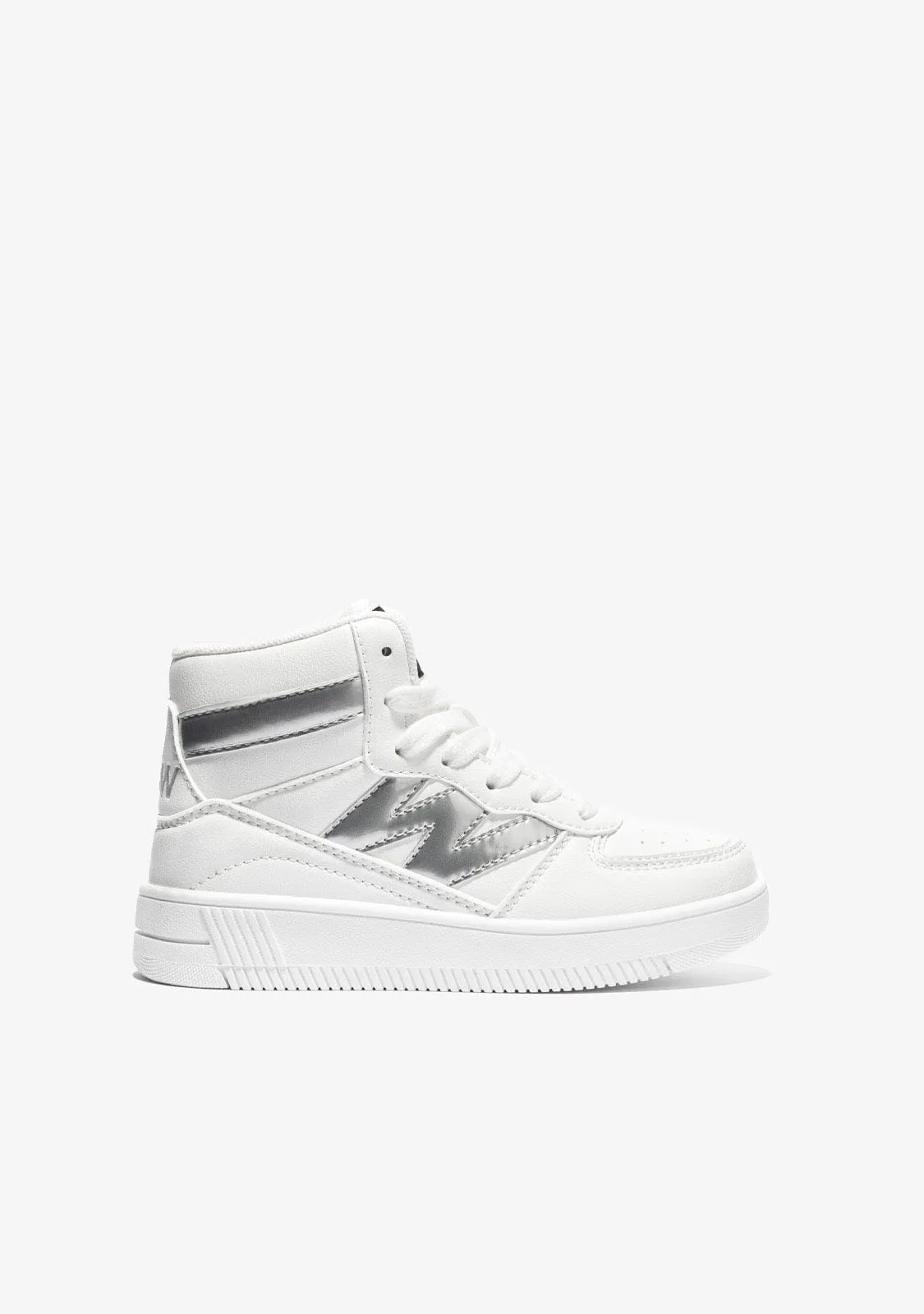 B&W White / Silver High-Top Sneakers