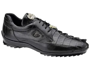 Belvedere Black Vasco Men's Sneakers Hornback Crocodile & Calfskin Genuine Leather
