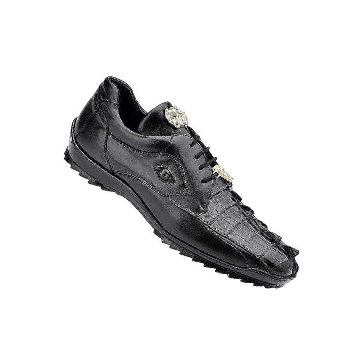 Belvedere Black Vasco Men's Sneakers Hornback Crocodile & Calfskin Genuine Leather