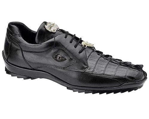 Belvedere Black Vasco Men's Sneakers Hornback Crocodile & Calfskin Genuine Leather