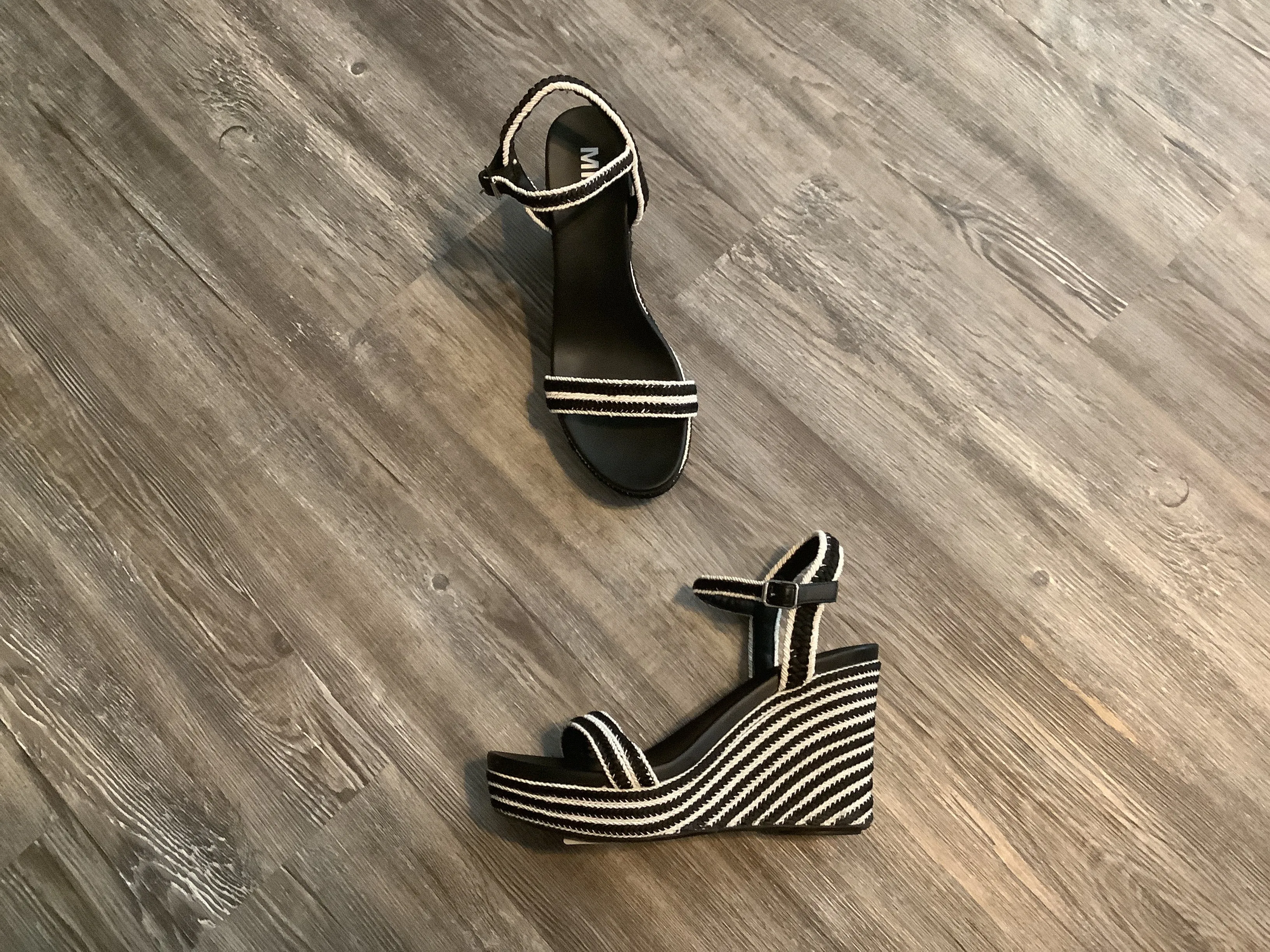 Black & White Sandals Heels Wedge Mia, Size 8.5