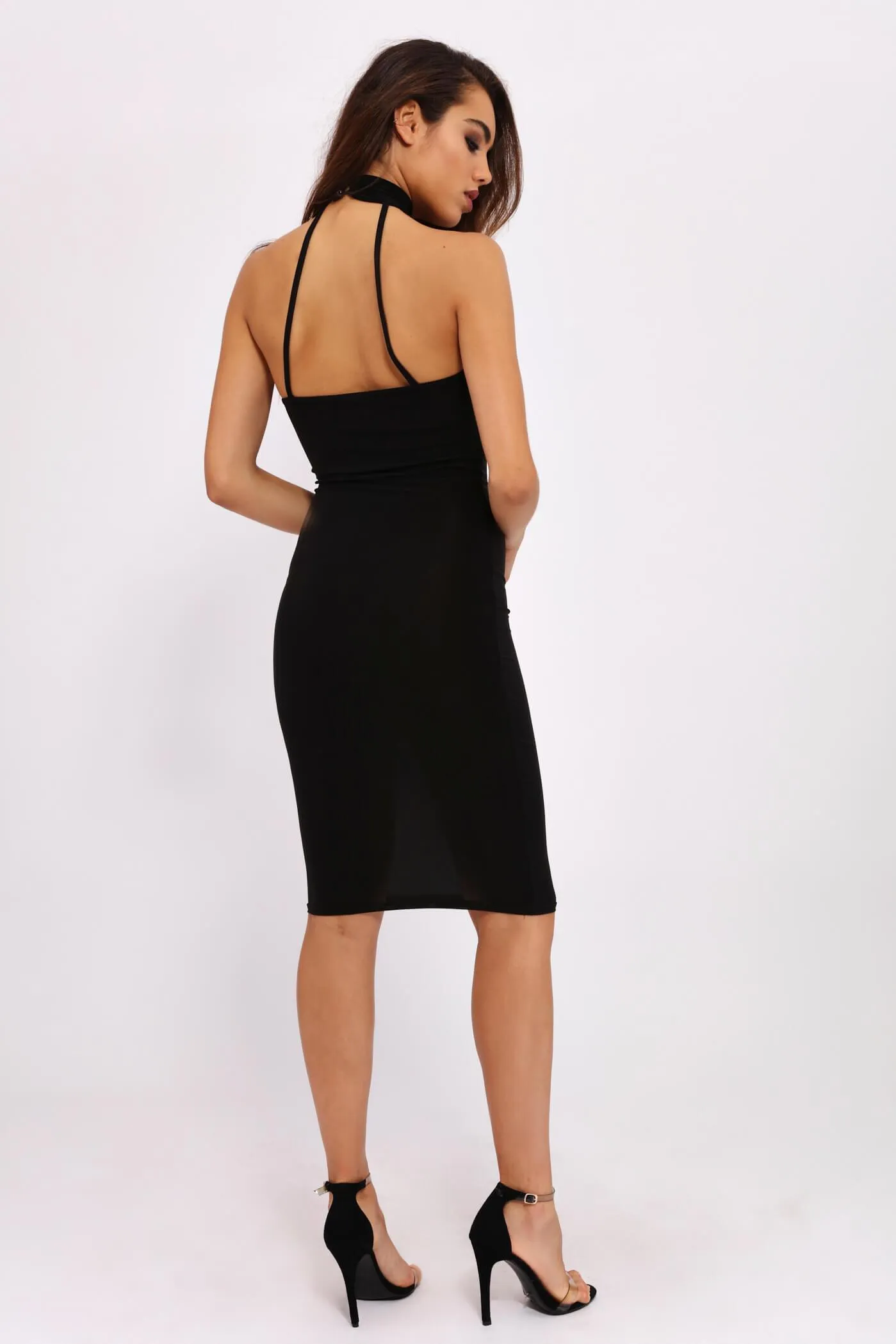 Black Halterneck Choker Midi Dress