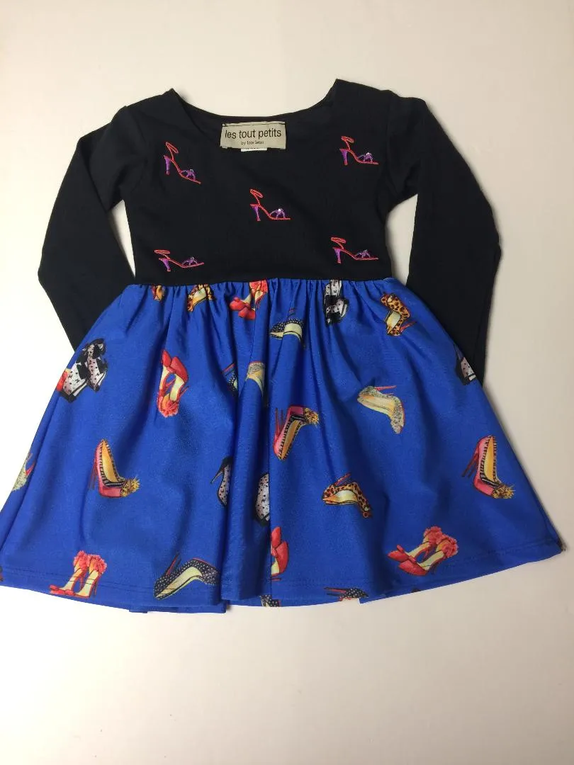 BLACK-STILETTOS L/S SWING DRESS-PATCHES