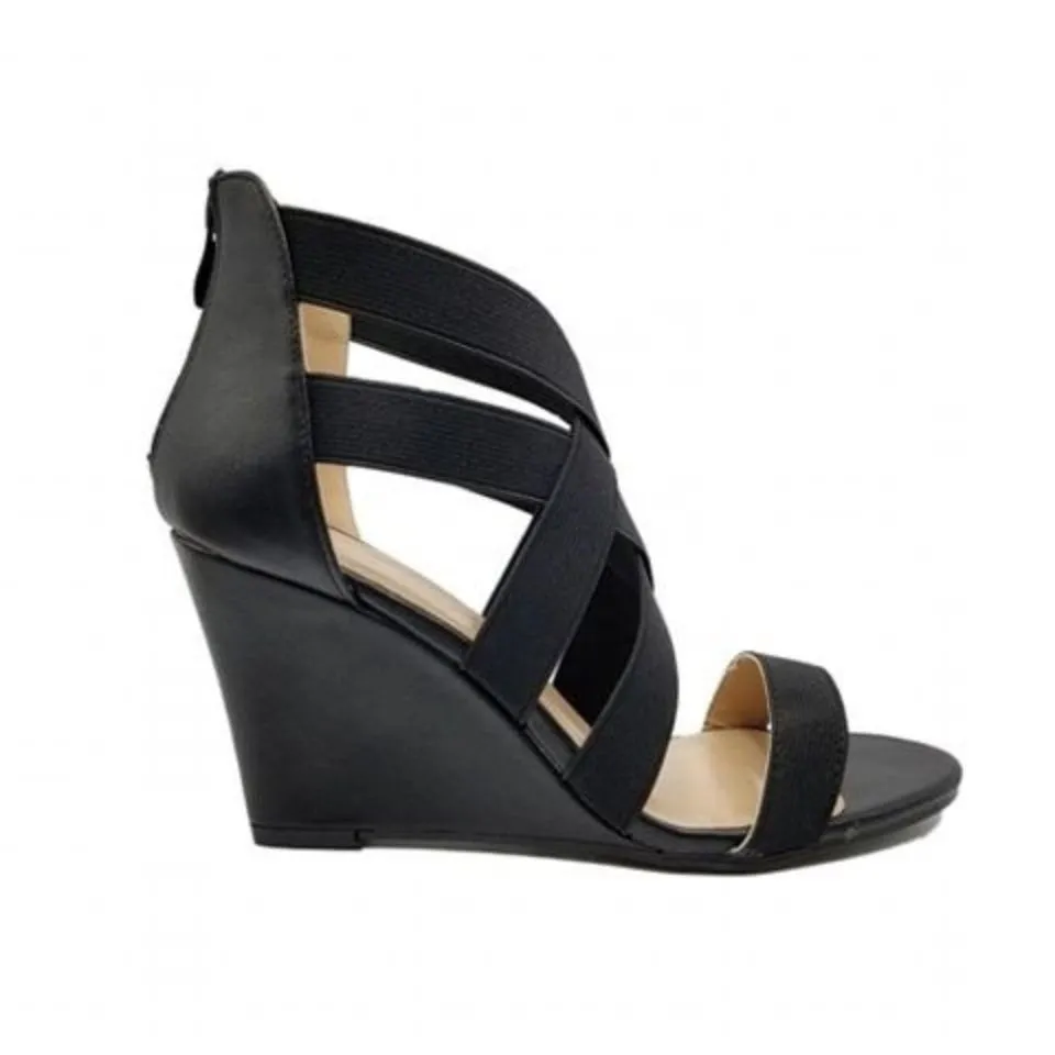 Black Strappy Wedge Heels