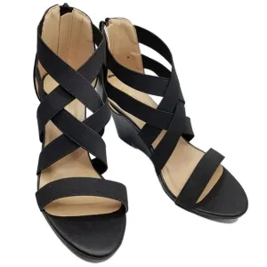 Black Strappy Wedge Heels