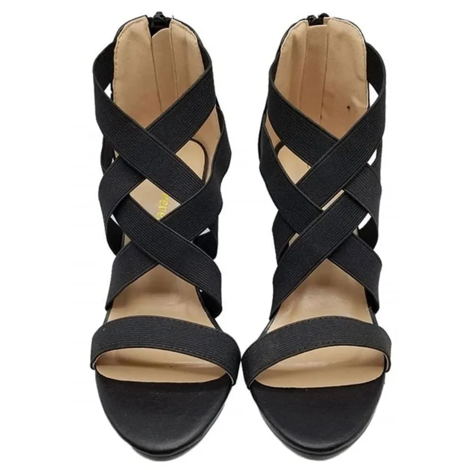 Black Strappy Wedge Heels