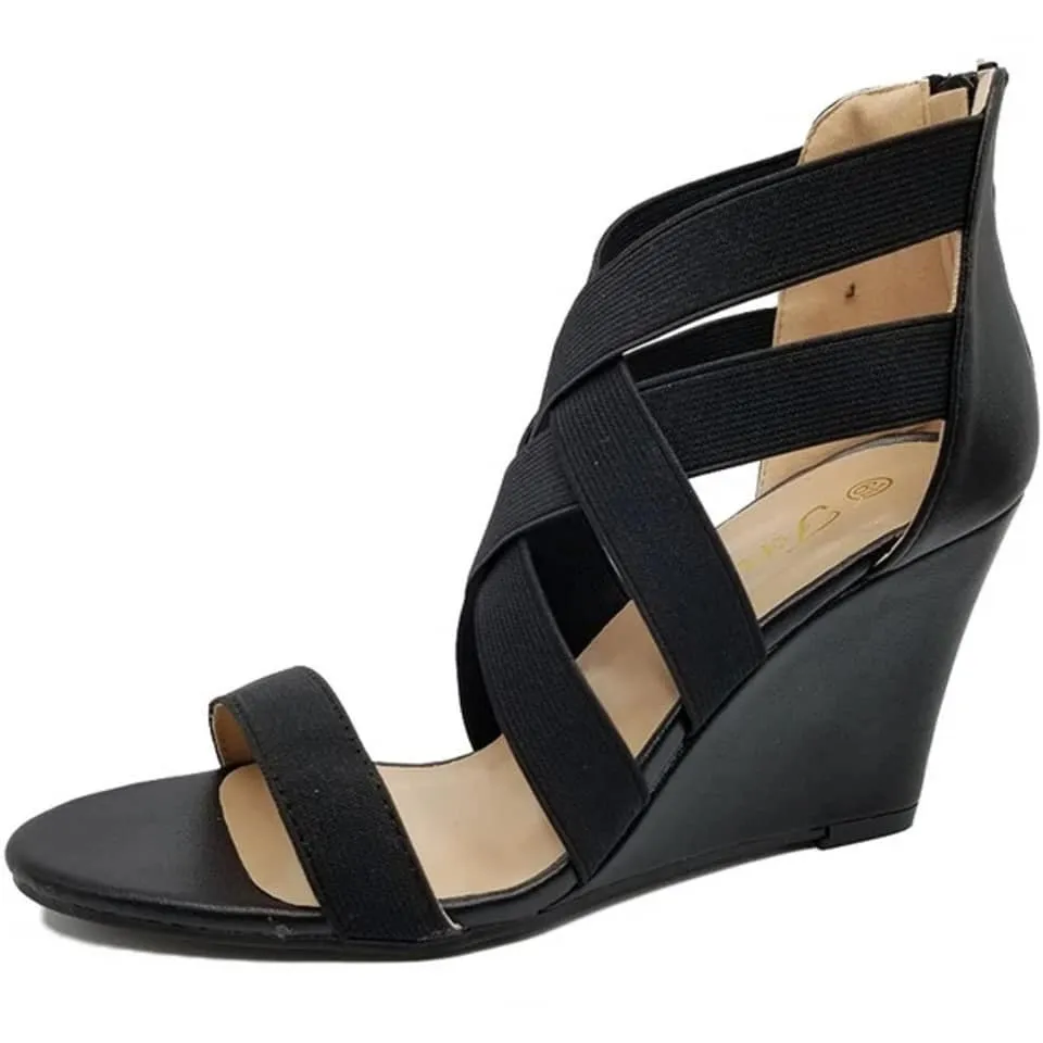 Black Strappy Wedge Heels