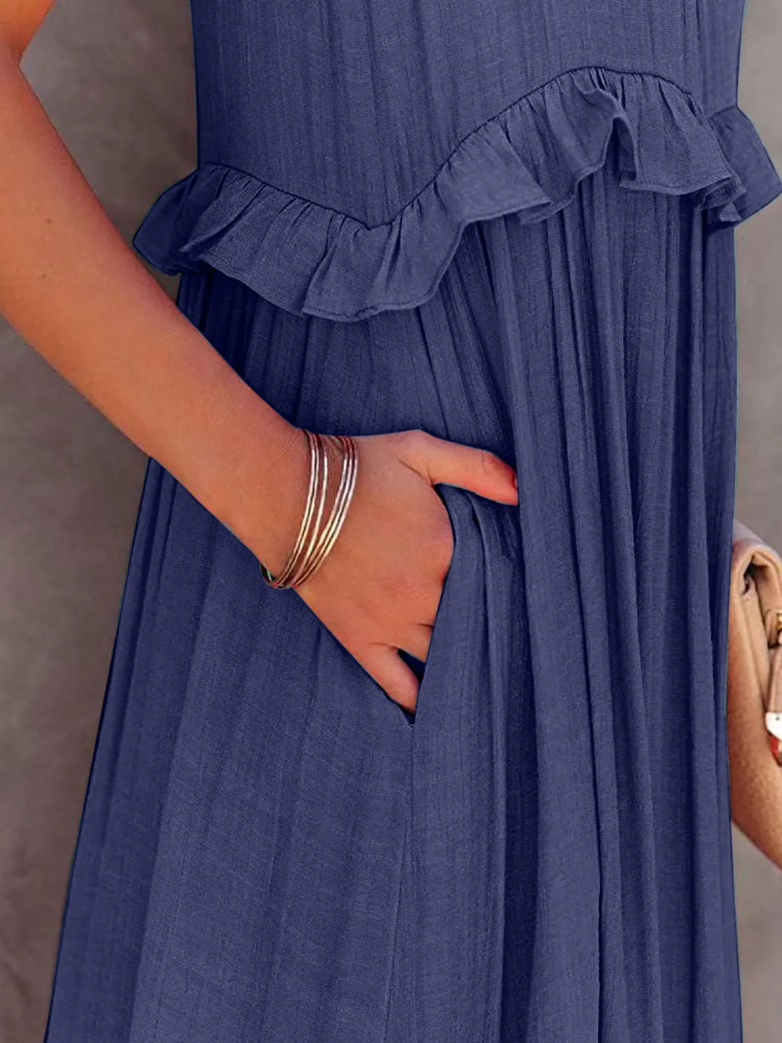Blue Zone Planet |  Adeline's Ruffled Sleeveless Tiered Maxi Dress with Pockets