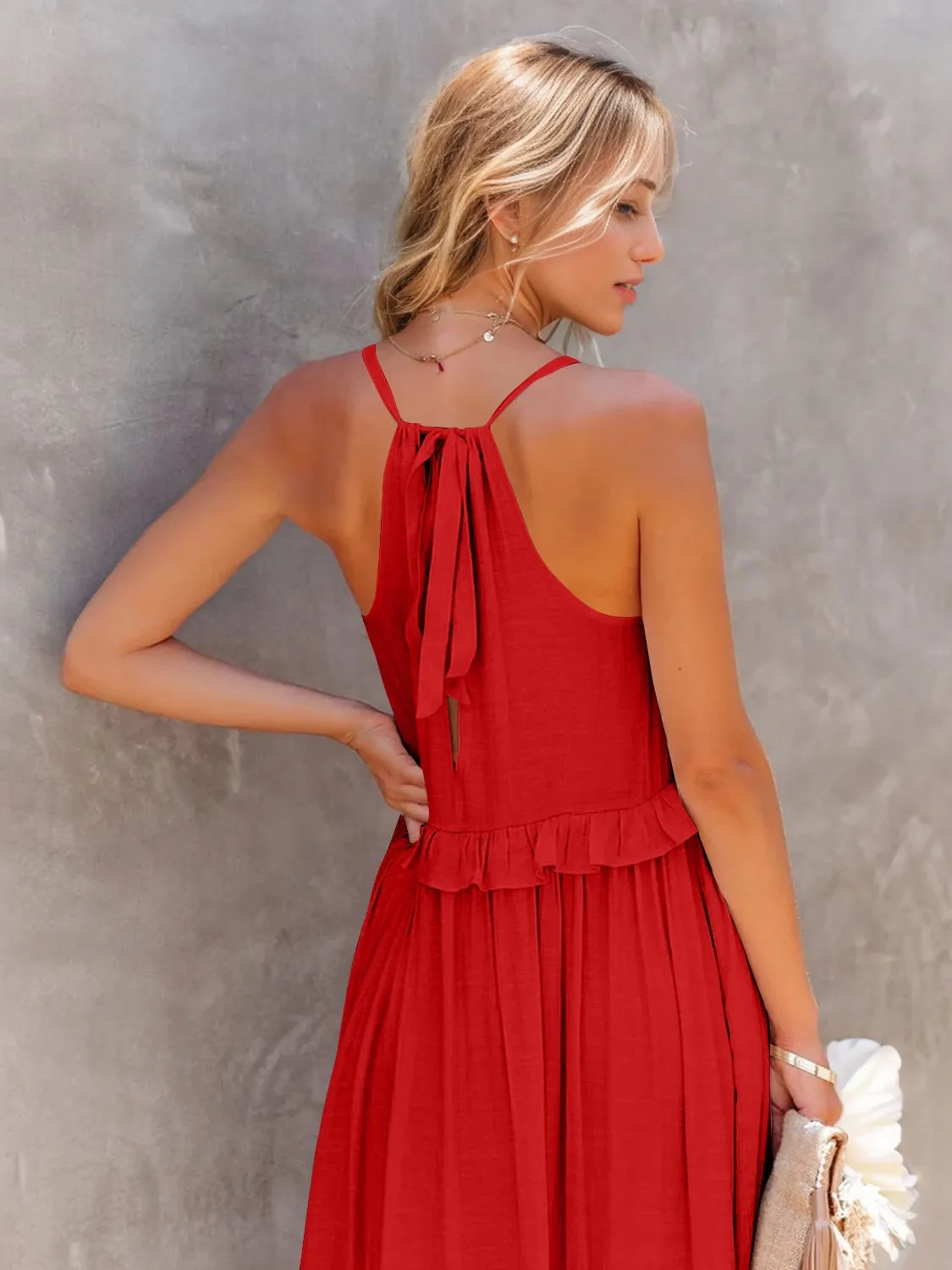Blue Zone Planet |  Adeline's Ruffled Sleeveless Tiered Maxi Dress with Pockets