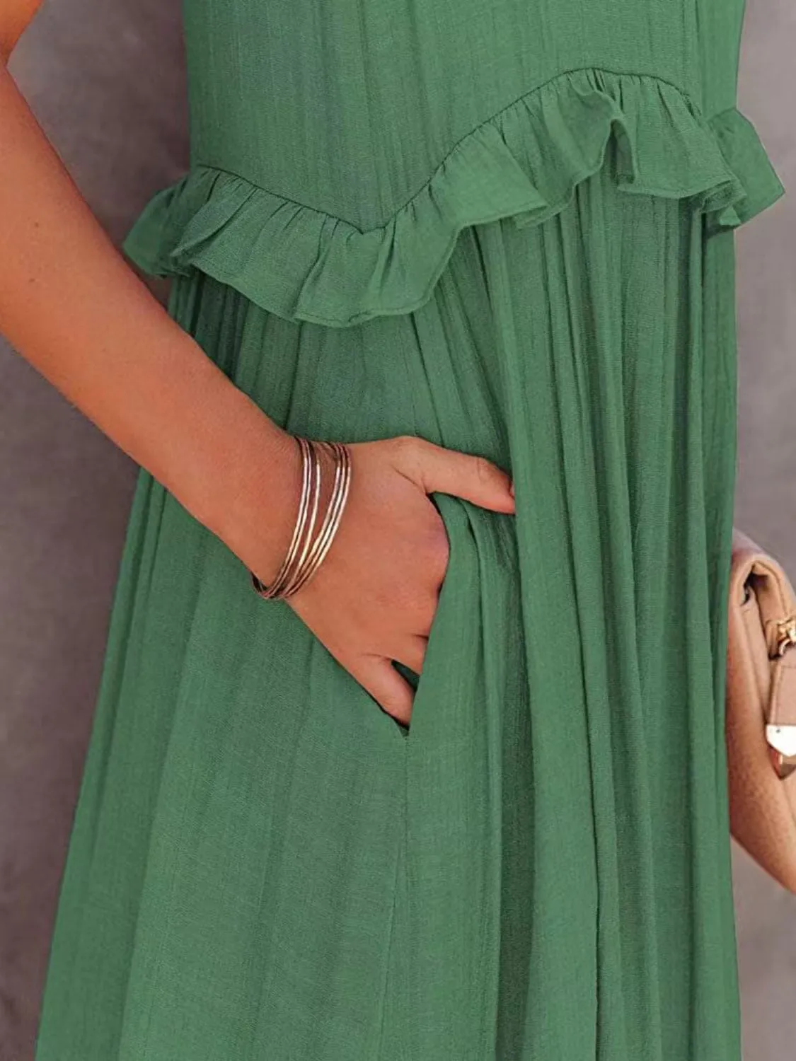 Blue Zone Planet |  Adeline's Ruffled Sleeveless Tiered Maxi Dress with Pockets