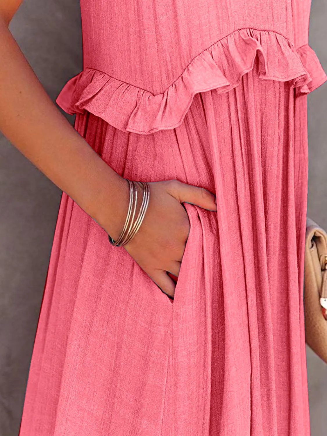 Blue Zone Planet |  Adeline's Ruffled Sleeveless Tiered Maxi Dress with Pockets