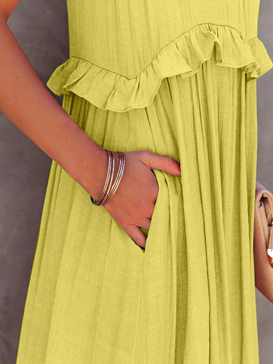 Blue Zone Planet |  Adeline's Ruffled Sleeveless Tiered Maxi Dress with Pockets