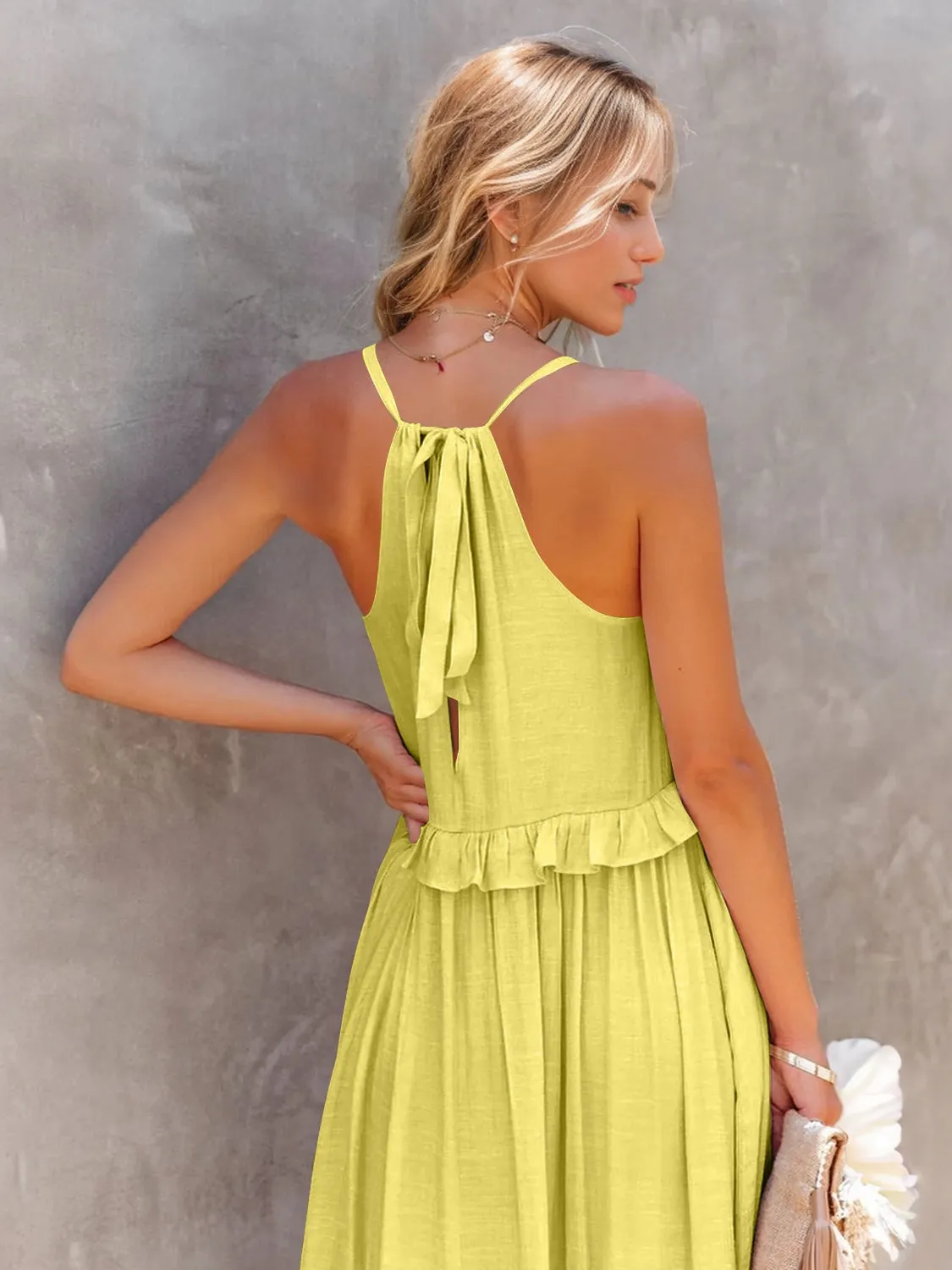 Blue Zone Planet |  Adeline's Ruffled Sleeveless Tiered Maxi Dress with Pockets