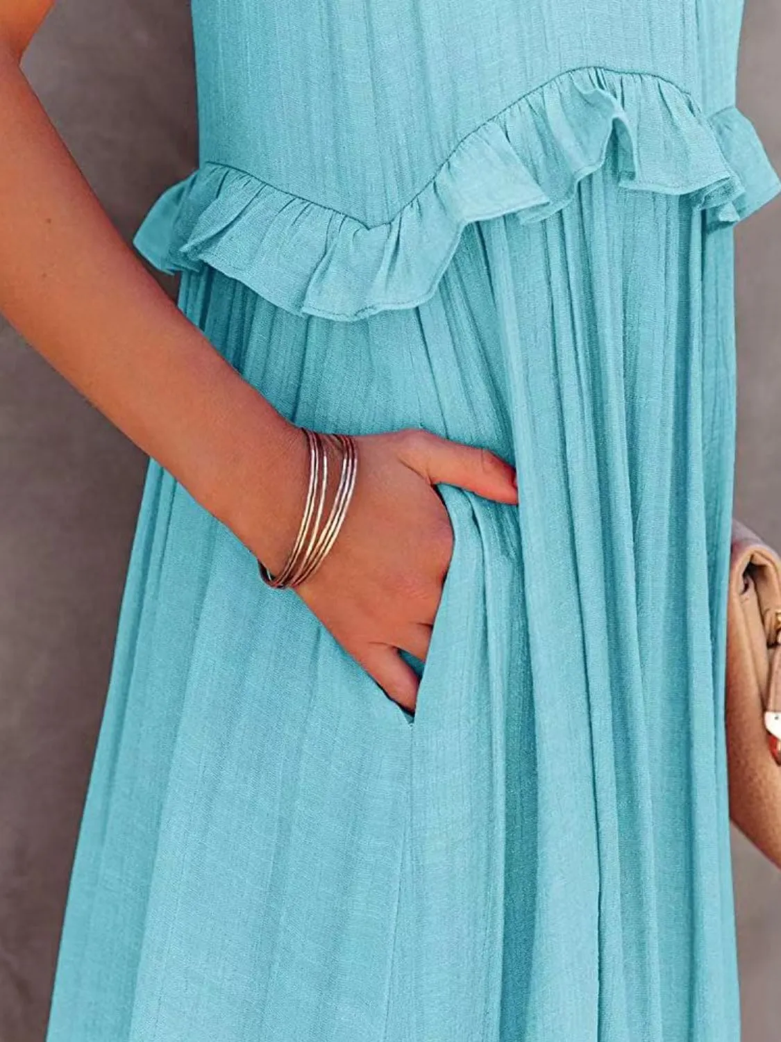 Blue Zone Planet |  Adeline's Ruffled Sleeveless Tiered Maxi Dress with Pockets
