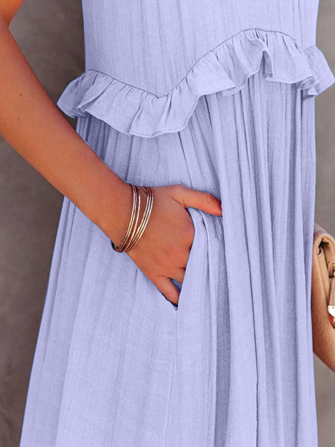 Blue Zone Planet |  Adeline's Ruffled Sleeveless Tiered Maxi Dress with Pockets