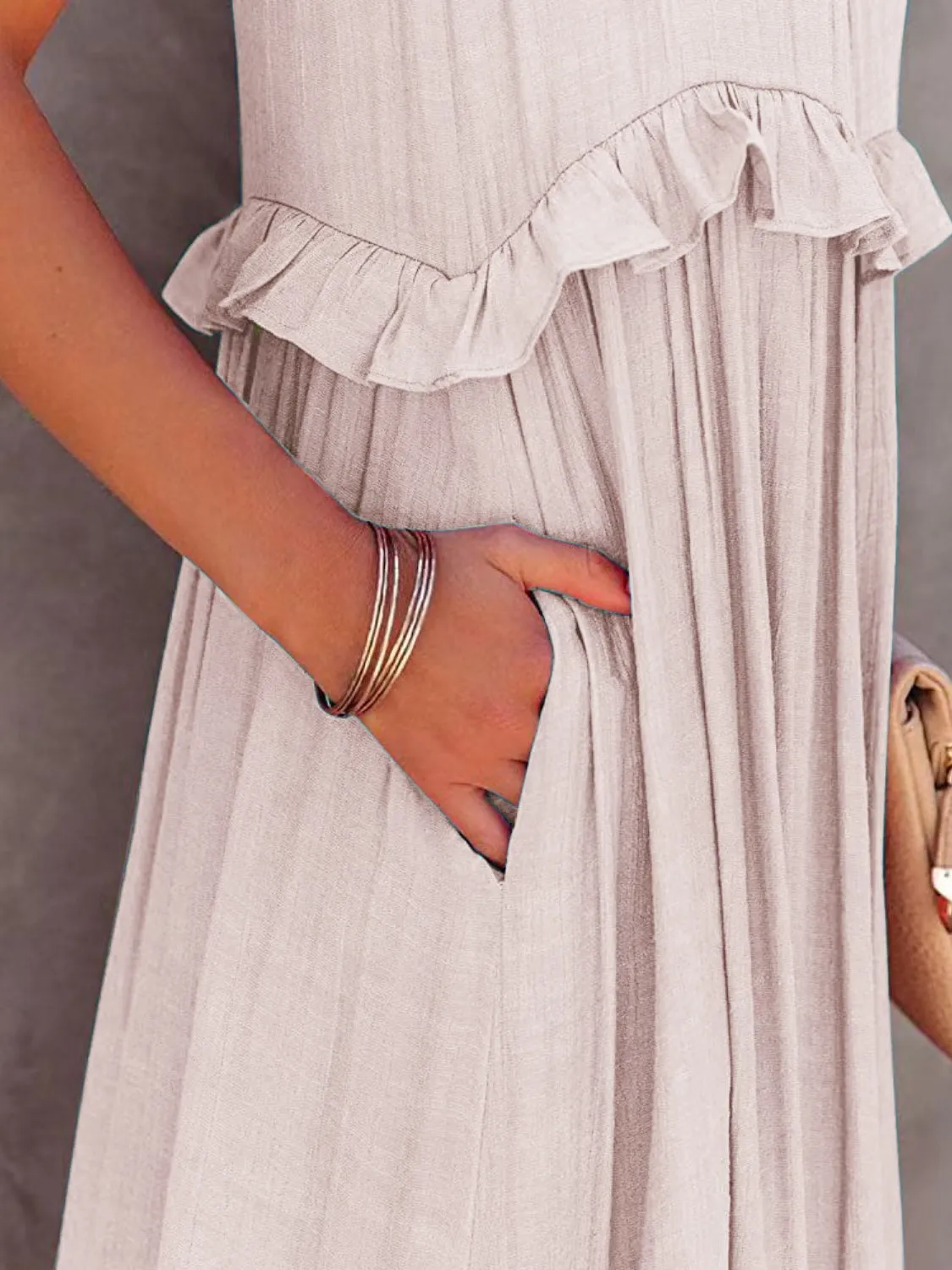 Blue Zone Planet |  Adeline's Ruffled Sleeveless Tiered Maxi Dress with Pockets