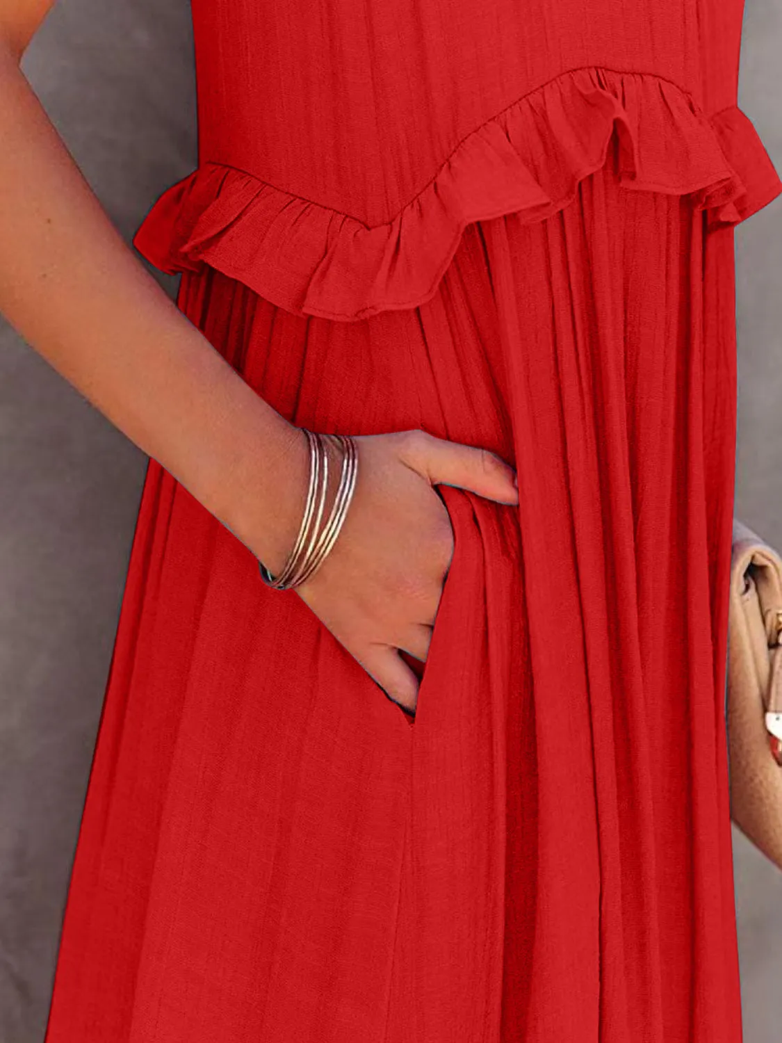 Blue Zone Planet |  Adeline's Ruffled Sleeveless Tiered Maxi Dress with Pockets
