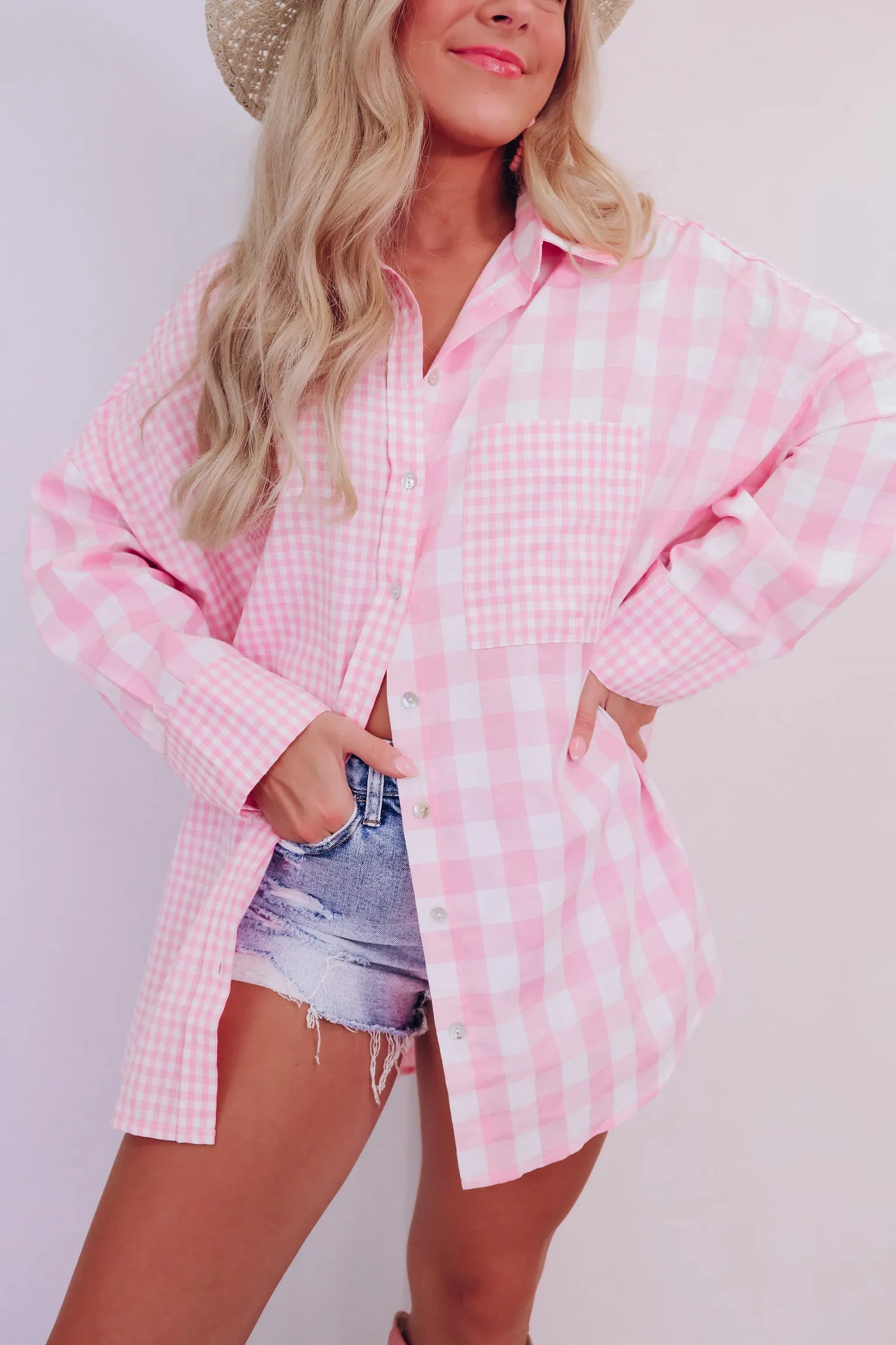 Cabo Comfy Checker Print Shirt - Pink