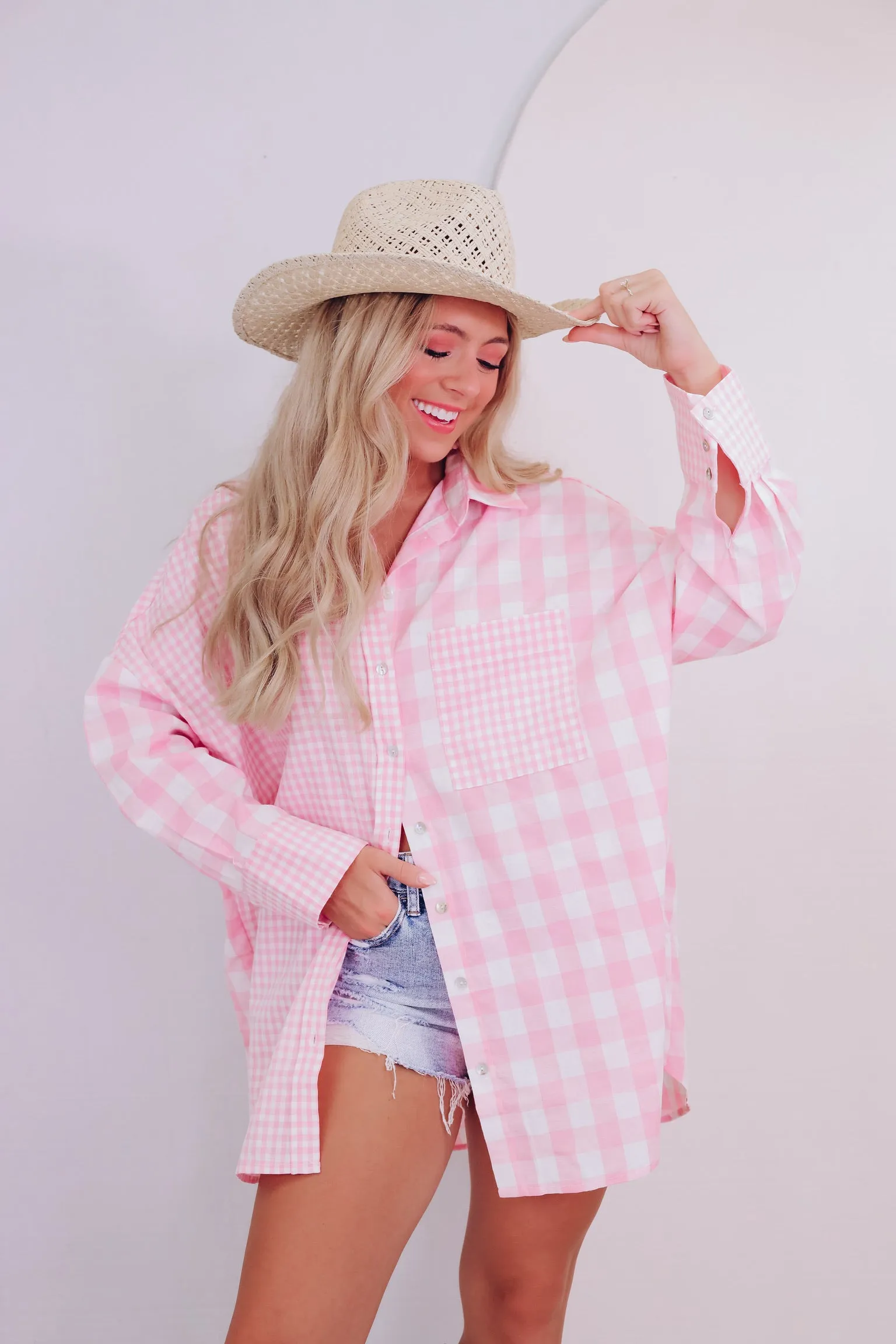 Cabo Comfy Checker Print Shirt - Pink